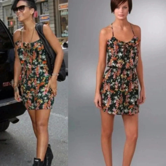 Parker Y2K vibe Black floral print Silk sleeveless Dress Multicolor size Small - Picture 2 of 10